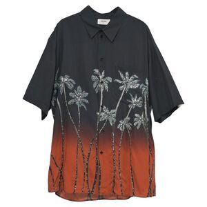 Celine Sequin-Embellished Palm Trees Printed Degrade Shirt in Black Viscose